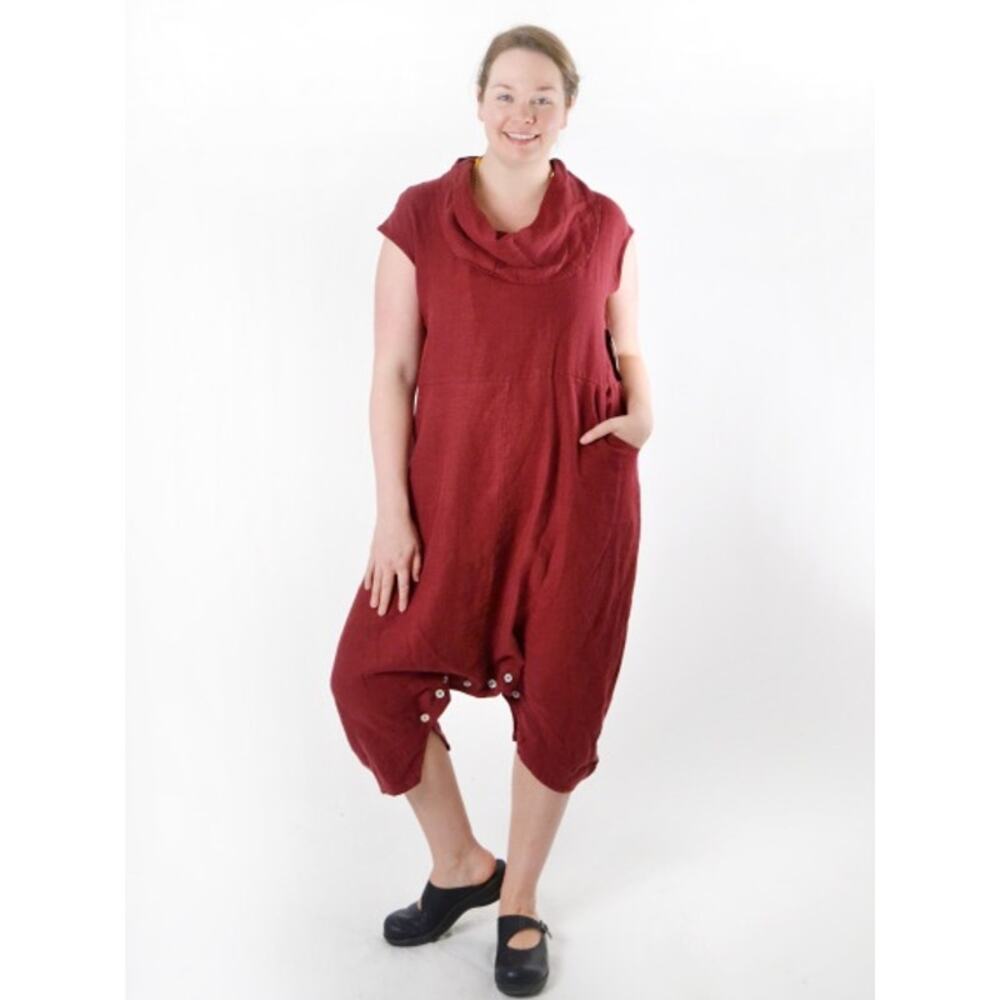 Bryn Walker Linen Atticus Sleeveless Cranberry Lagenlook Romper/Dress Women's L